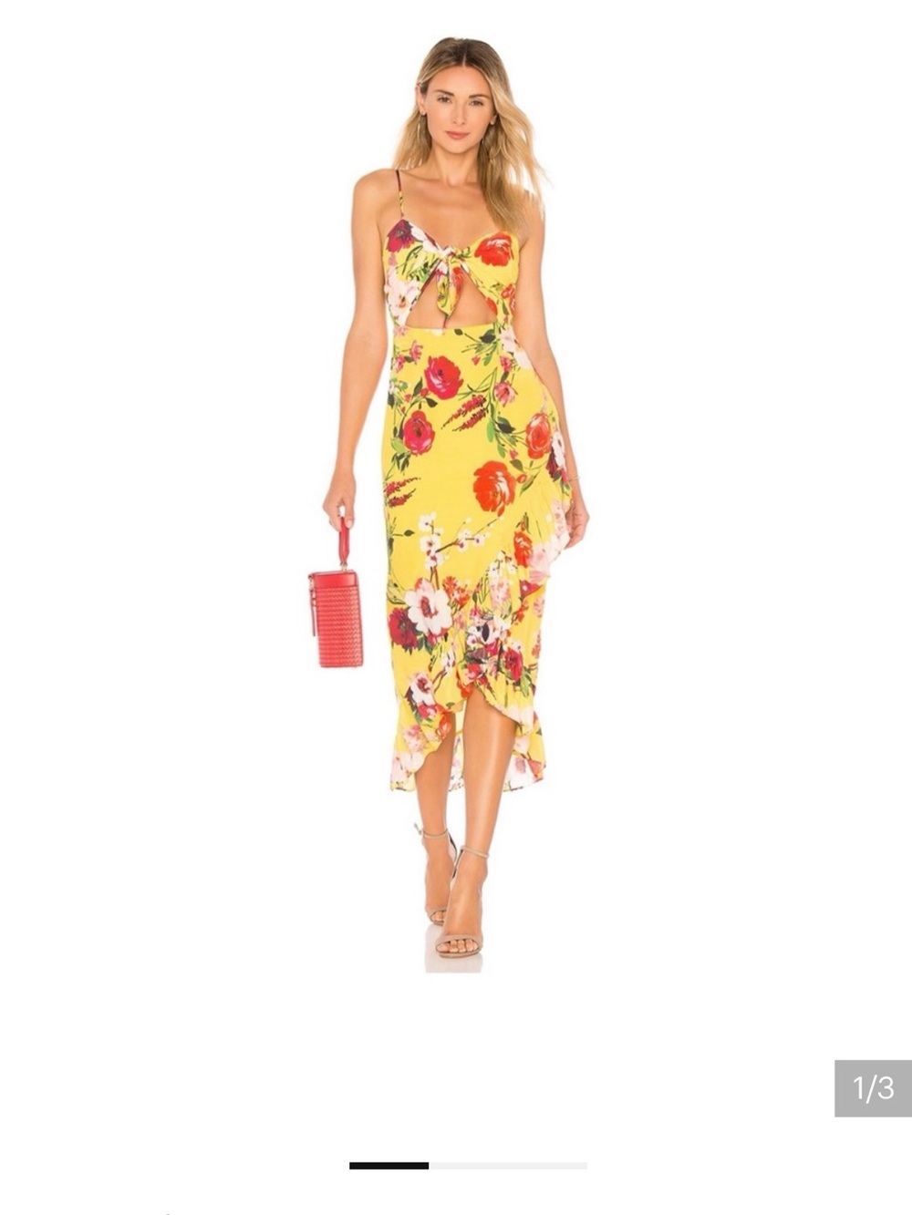 Privacy Please Yellow Floral Cutout High-Low Midi Dress